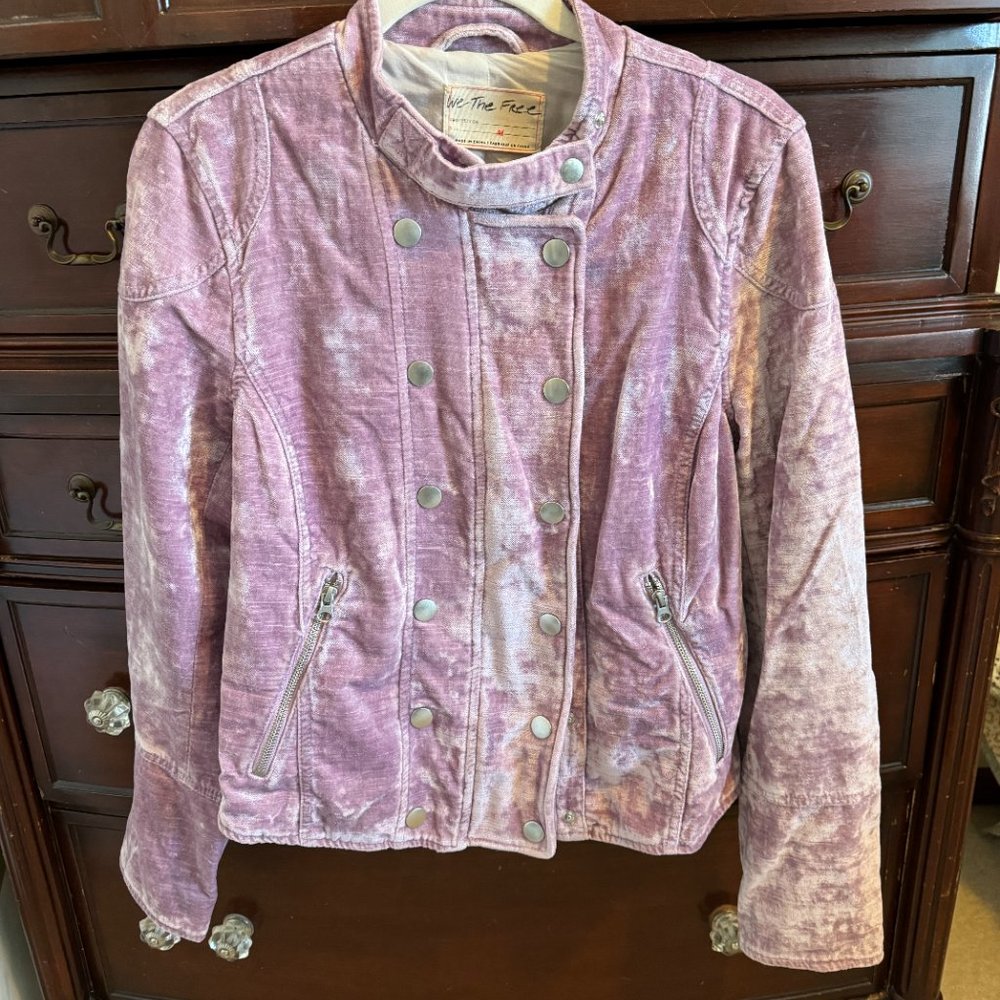 Free People Lilac Colored Crushed Velvet Bomber Jacket - Size M
